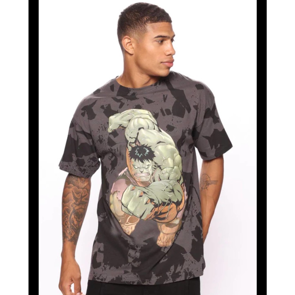 Marvel Hulk Smash Men's Short Sleeve T-Shirt in Gray/Black Size X-Large - Picture 1 of 3